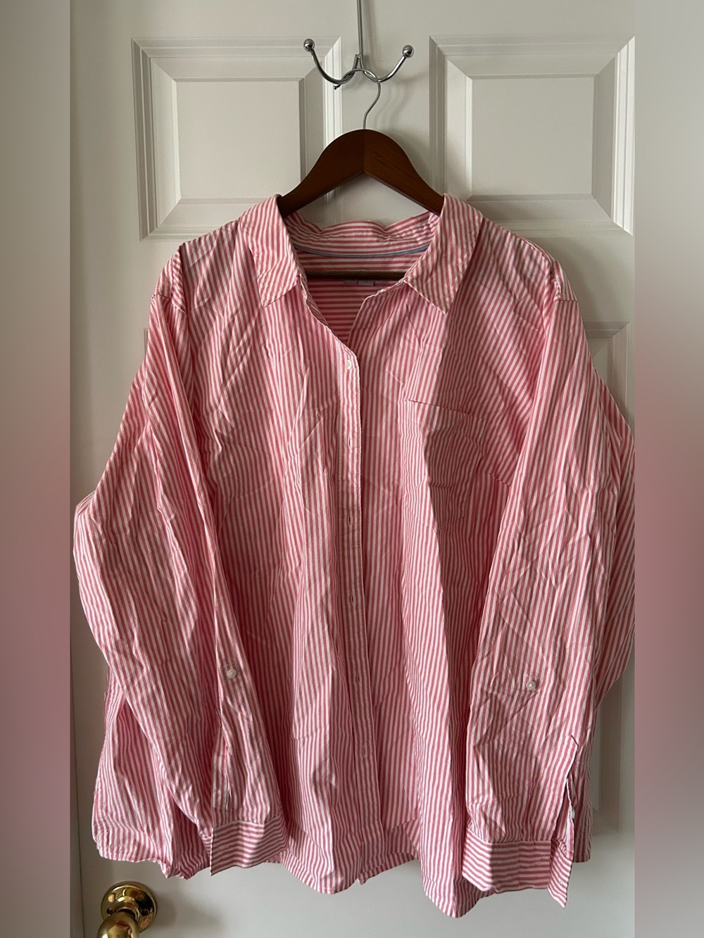 croft & barrow Pink and White Striped Casual Button-Down Shirt